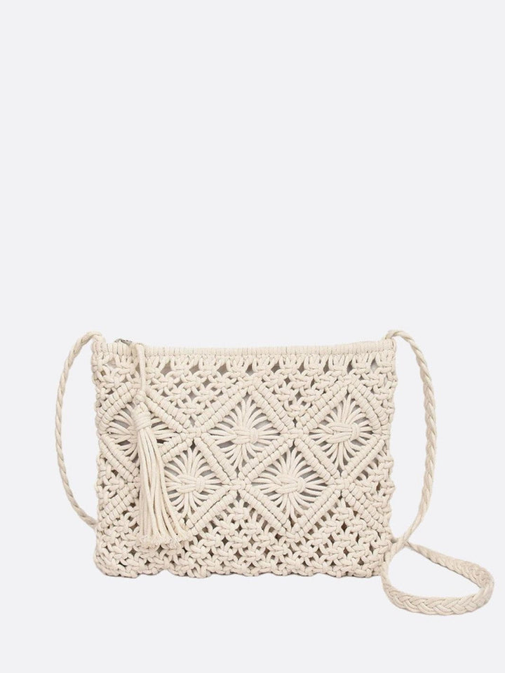 Sac besace macramé blanc