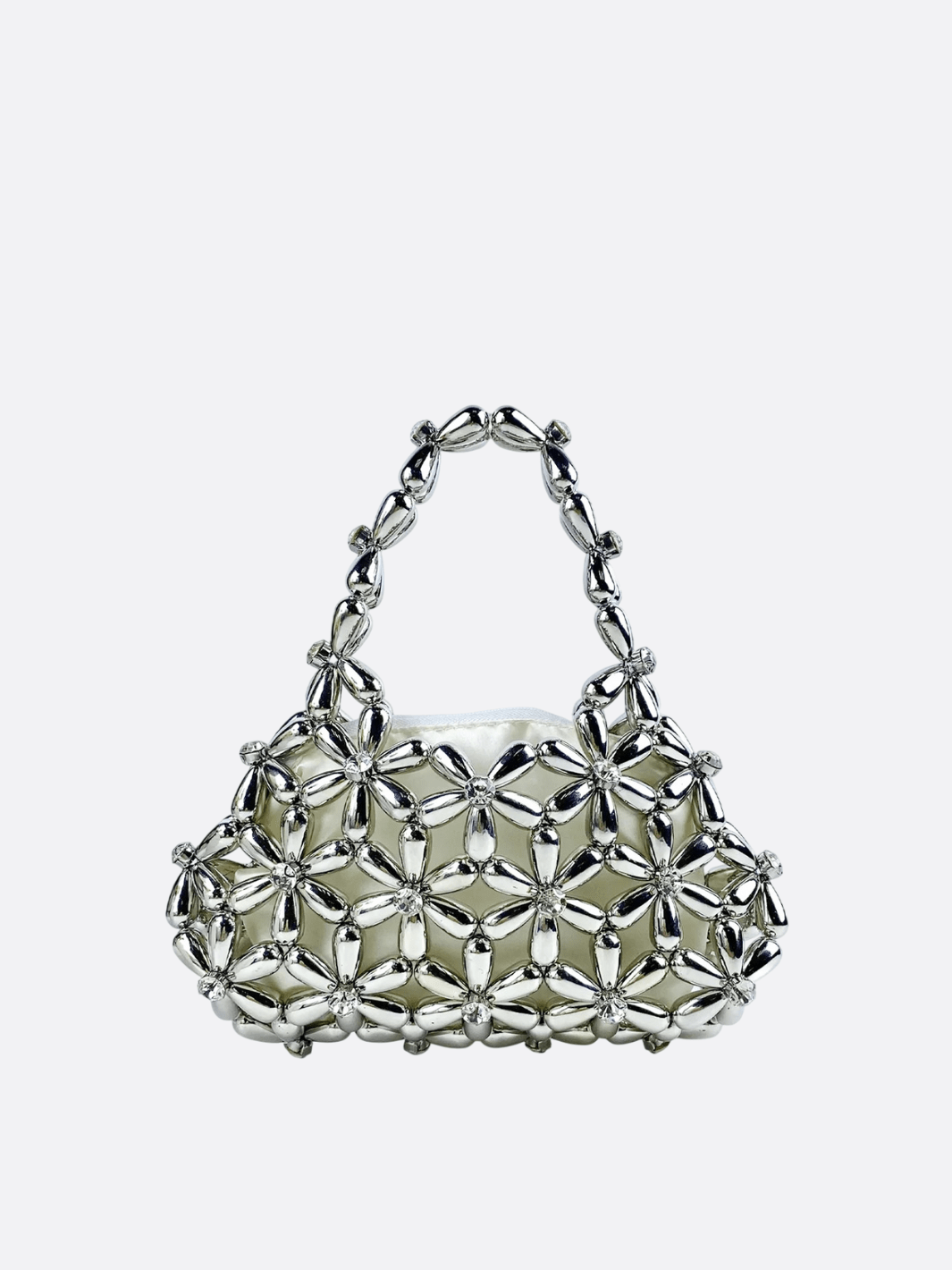 sac perle fleur argenté